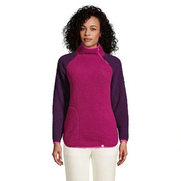 NWT/ Women Lands End / large / Sherpa Zip Tunic Mock Neck Pink&Purple Pullover - Picture 1 of 7